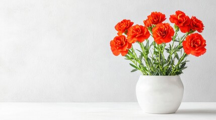 Fototapeta premium Orange Carnation Bouquet in White Vase