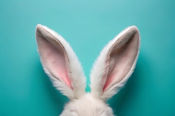Fototapeta premium Close-Up of Rabbit Ears on Turquoise Background