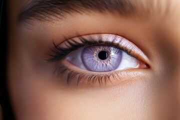 Obraz premium Close-up of a womana??s soft lilac eye, showcasing fine gradients and intricate textures within the iris, captured in