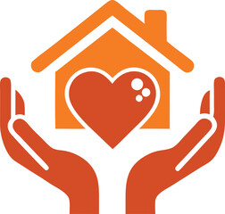  Hands holding house symbol with heart shape