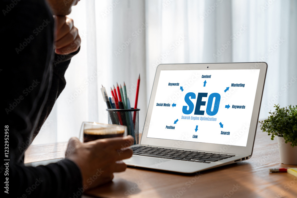 Wall mural seo search engine optimization for modish e-commerce and online retail business showing on computer 