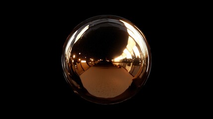 Reflective Golden Sphere Against Black Background