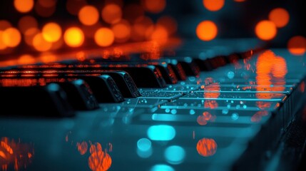 Wet keyboard, stage lights, concert, music, performance