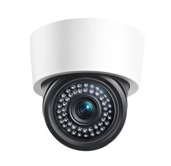 Black and white surveillance camera, isolated on transparent cutout background