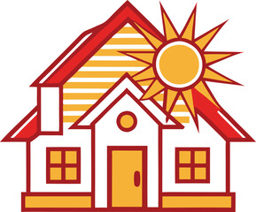 A vector drawing represents house with sun design