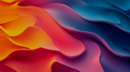 Obraz premium Vibrant abstract design with wavy layers of yellow, orange, red, pink, and purple, creating a gradient effect with scattered white specks.
