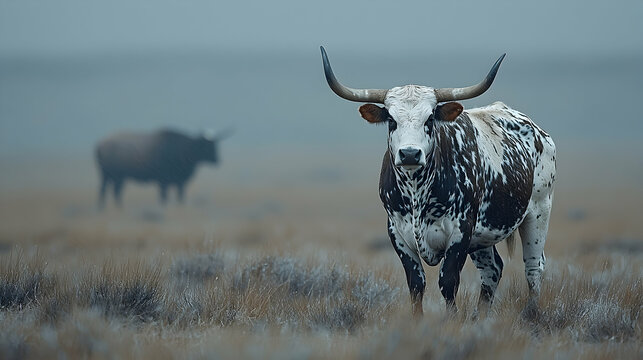Nguni cattle in misty South African veldt