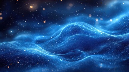 Abstract Blue Cosmic Waves Sparkling Dust