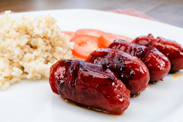 Sweet Filipino longaniza close up.