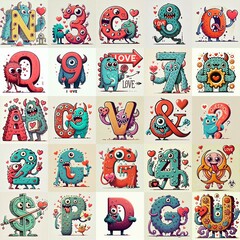 Fototapeta premium Love monsters Lettering Typeface. AI generated illustration