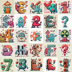 Naklejka premium Love monsters Lettering Typeface. AI generated illustration