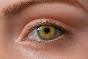 Obraz premium Detailed close-up of a womana??s pastel yellow-green eye, emphasizing delicate textures and natural reflections, captured in