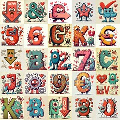 Obraz premium Love monsters Lettering Typeface. AI generated illustration
