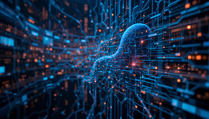 Digital background perfect for tech processes, business data transfer & encryption, neural networks, digital archives,  artificial intelligence, sound and graphic presentation, science, education, etc