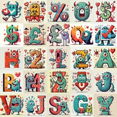 Obraz premium Love monsters Lettering Typeface. AI generated illustration