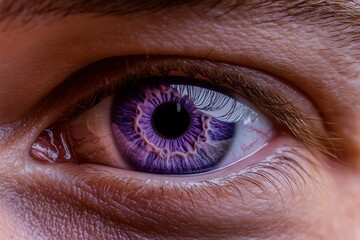 Fototapeta premium Detailed close-up of a mana??s deep amethyst eye, with rich patterns and smooth gradient transitions in the iris, captured in