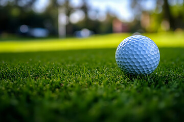 Obraz premium A golf ball sitting on top of a lush green field
