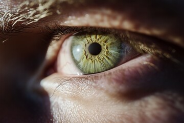 Detailed close-up of a mana??s soft sage-green eye, showcasing delicate reflections and intricate patterns, captured in ultra HD