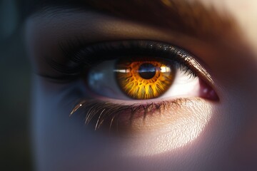 Naklejka premium Detailed close-up of a womana??s bright hazel eye, with soft gradient transitions and sharp reflections in the iris, captured in ultra HD