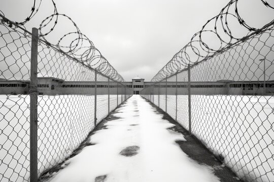 Death Row Solitary Confinement - Chain Link Fence Surrounds Exercise Yard for Inmates at Idaho State Penitentiary
