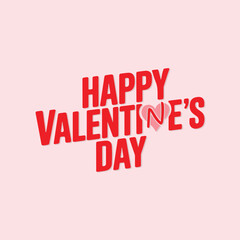 Happy Valentine's Day Typography with Heart on Light Pink Background – Romantic Vector Design