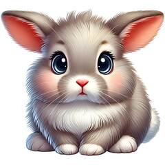 A cute rabbit with big eyes and fluffy fur, sitting on transparent background