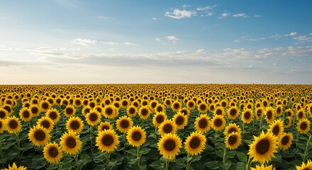 Obraz premium Stunning Sunflower Field Landscape Under a Blue Sky