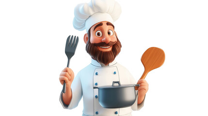 Workers' Day PNG file design of a chef holding a spatula and pan, isolated on white