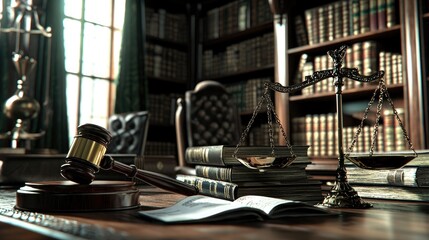 Obraz premium Justice, Law, and Legal Profession, A Symbol of Fairness and Equity in a Traditional Law Office Setting