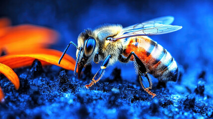 Fototapeta premium Close-Up Image of a Bee on a Vibrant Flower Petal in Nature