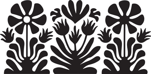 groovy floral botanical black background in trendy naive retro hippie 60s 70s style | Groovy abstract flower posters | Floral doodle patterns | silhouette abstract wavy flower | Vector in simple