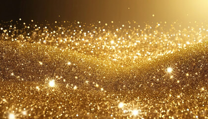 Bright light enhances the vibrancy of a shimmering golden surface. Tiny particles create a luxurious effect, reminiscent of sparkling dust or glitter. This scenery evokes a sense of elegance