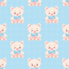 Cute teddy bear seamless vector pattern. Kawaii stuffed animal illustration background