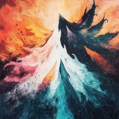 Vibrant Abstract Mountain Landscape with Bold Color Splashes