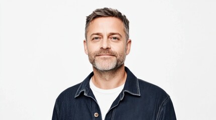 portrait of a man in a denim shirt on a white background