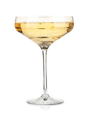 Champagne in glass isolated on white. Sparkling wine