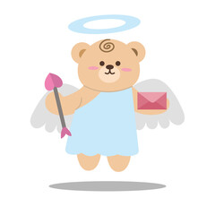 Valentine's Day. Little cute cupid bear. Set of vector elements in romantic style. Suitable for decorative elements for invitatition, clip art, sticker, etc