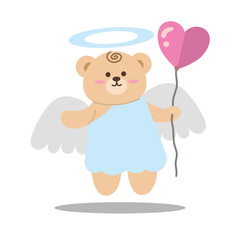 Valentine's Day. Little cute cupid bear. Set of vector elements in romantic style. Suitable for decorative elements for invitatition, clip art, sticker, etc