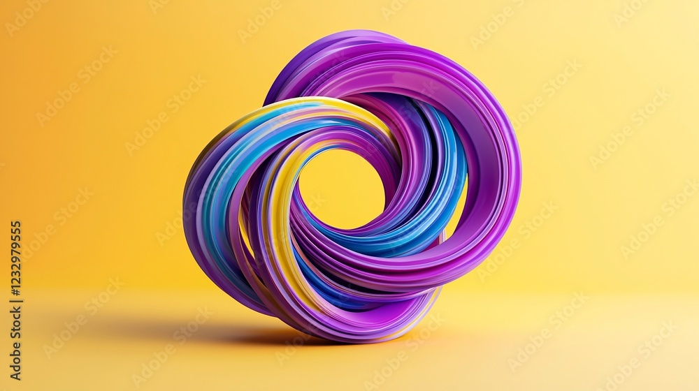 Poster abstract colorful swirling knot design on yellow background