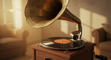 A vintage gramophone playing a record