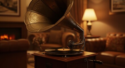 A vintage gramophone playing a record