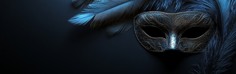A luxurious black and gold masquerade mask with ornate designs and feathers, highlighting elegance and mystery.