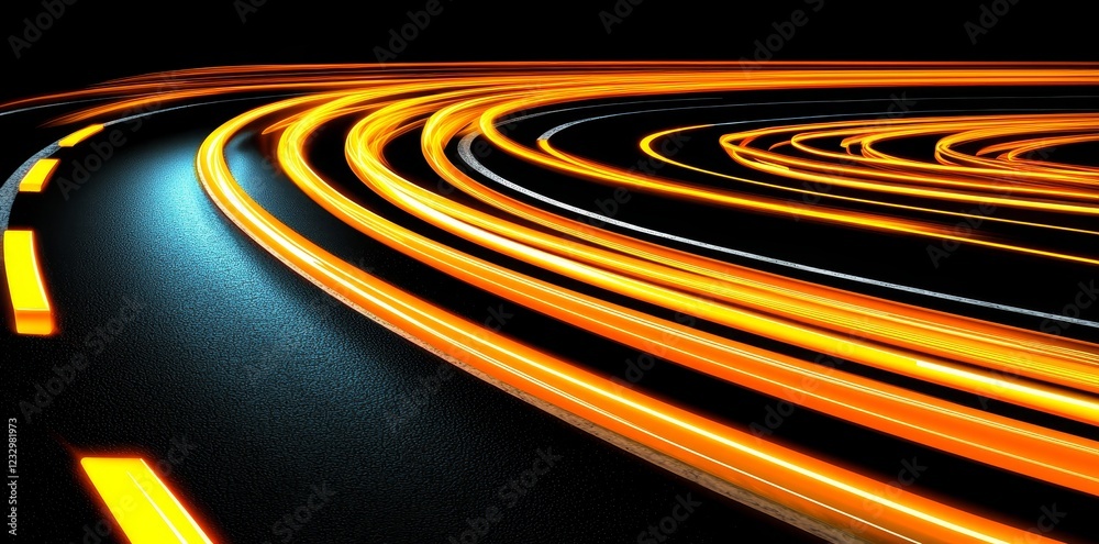 Poster a 3d rendering of an abstract highway path winding through digital binary towers in a city, incorpor