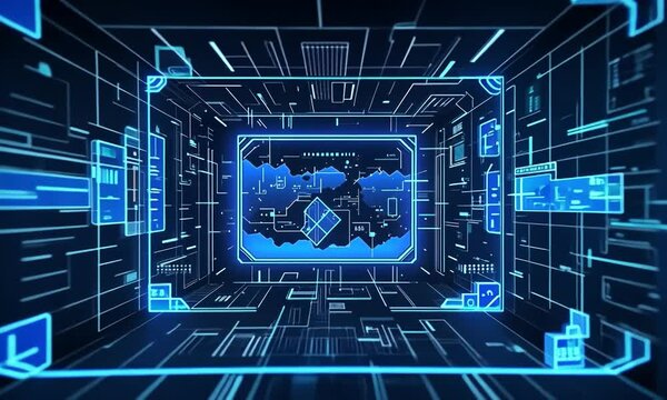 3D Cyber spy technology hologram virtual eye of internet control surveilland illustration technology