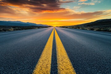 Naklejka premium Sunset Highway: A Journey into the Golden Hour