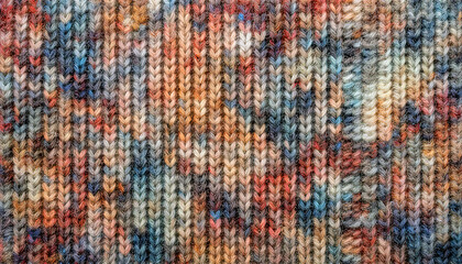A close-up view reveals a vibrant knitted fabric with a variety of colors and intricate patterns, highlighting artisanal craftsmanship and texture in textile design