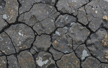 Fototapeta premium Stone rock mountain cave granite basalt mineral surface texture background. Dark gray brown beige. Crack cracked broken crumbled crushed. Close-up. Geometric Shape. Block. 3d