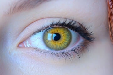 Fototapeta premium Macro photo of a womana??s lemon yellow eye, emphasizing the vibrant color and fine iris textures, captured in ultra HD