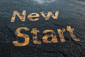 Word New Start on asphalt road