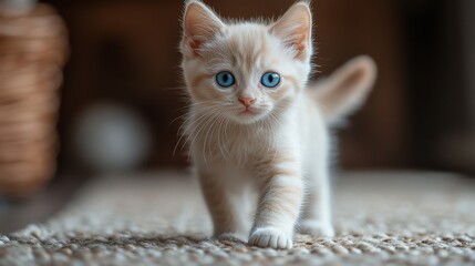 Cute white kitten with bright blue eyes. Kitten conveying innocence and charm in an irresistible look.